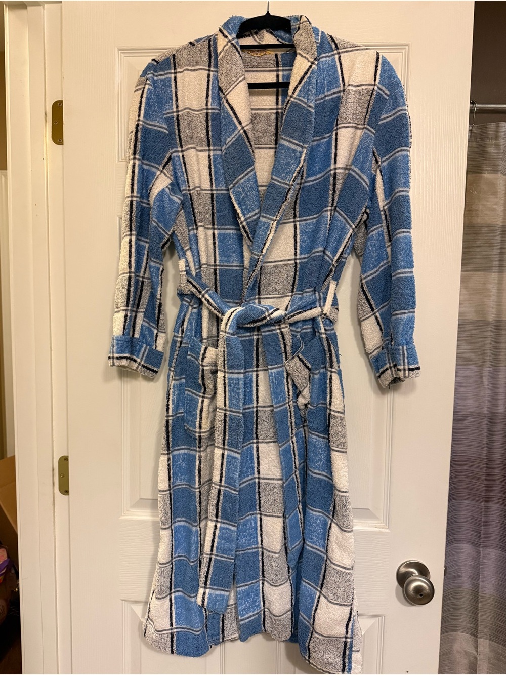 Vintage Astrorobe Men’s Blue Plaid Terry Cloth Robe Coat